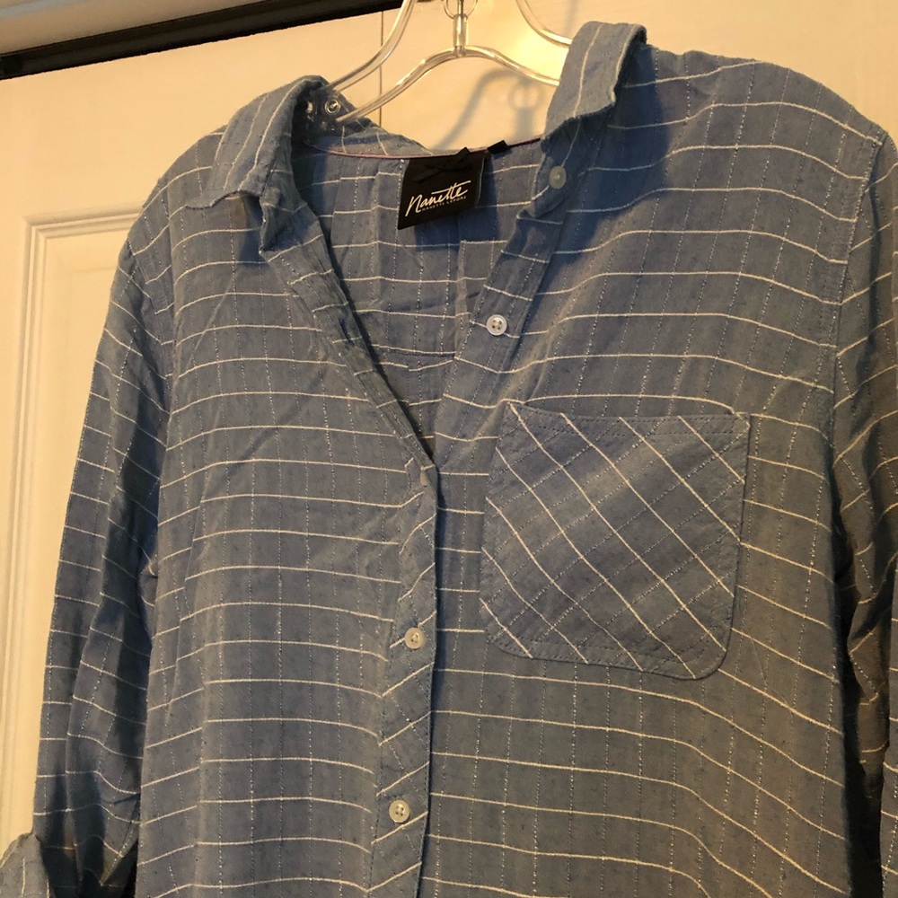 🎀 2 for $12 Oversized blue striped blouse
